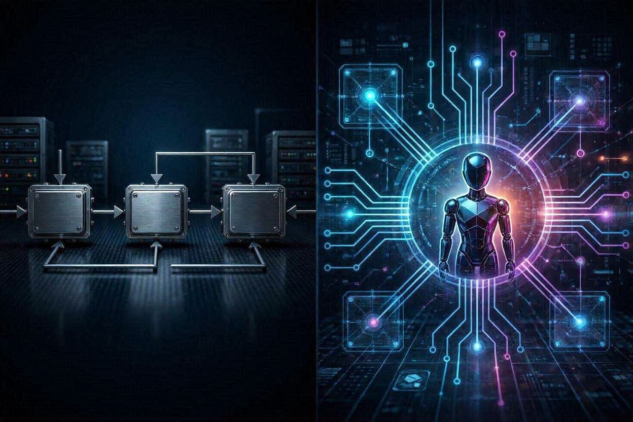 Visual comparison of classic automation and AI agent